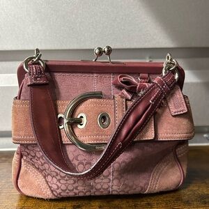 COACH 8A25 FRAMED SIGNATURE KISS-LOCK MINI RHINESTONE VELVET BOW DOCTORS BAG